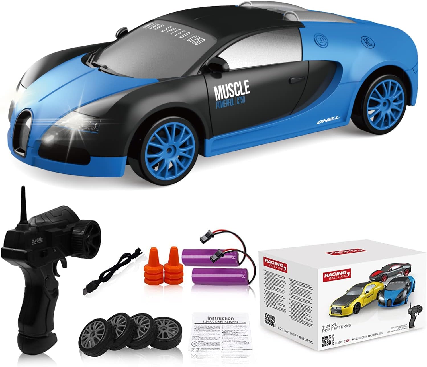 2.4GHz 1 24 Scale RC Drift Car High Speed 4WD Model with LED